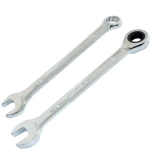 1/2 Inch Ratcheting Wrench Set, 2 Pieces SAE Ratcheting Combination Wrench with 12 Point Design, 72 - Tooth Ratchet Spanner with Chrome Plating