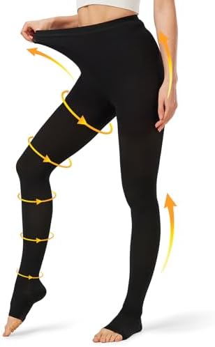 NURCOM Medical Compression Pantyhose for Women Men, 20-30 mmHg Graduated Support Tights, Closed Toe Compression Leggings