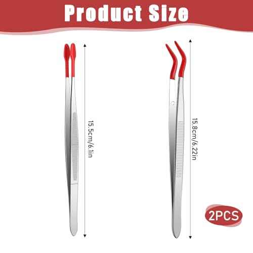 Rubber Tipped Tweezers, 2 Pcs PVC Coated Precision Tweezers Hobby Craft Tweezers Set, Long Bent and Straight Flat Tip Tweezers for Crafts Stamps Coin Beads Jewelry Industrial Electronic Lab (Red)