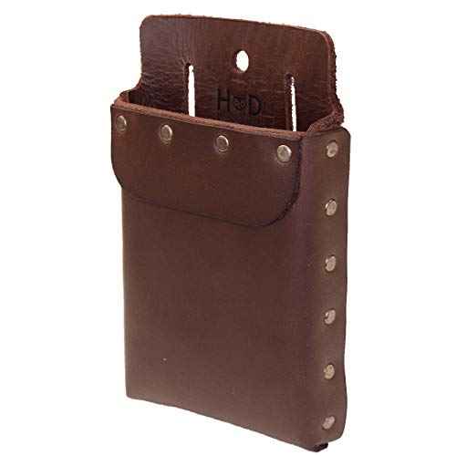 Hide & Drink, Riveted Squared Tool Pouch for Waist Belt, Heavy Duty Case, Rustic Tool Organizer, Full Grain Leather, Handmade, Bourbon Brown