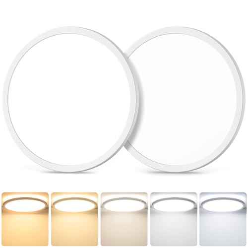 2-Pack 20W LED Flush Mount Ceiling Lights, 10 Inch 2600LM Ultra Thin Round Light Fixtures Ceiling Mount, 2700K/3000K/4000K/5000K/6500K 5CCT Selectable, Modern LED Lamps for Stairwell, Basement
