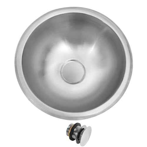 LQS Stainless Steel Round RV Sink, 13" x 13" Small RV Kitchen Sink, 5.31" Depth, RV Bathroom Sink with Sink Drain Assembly