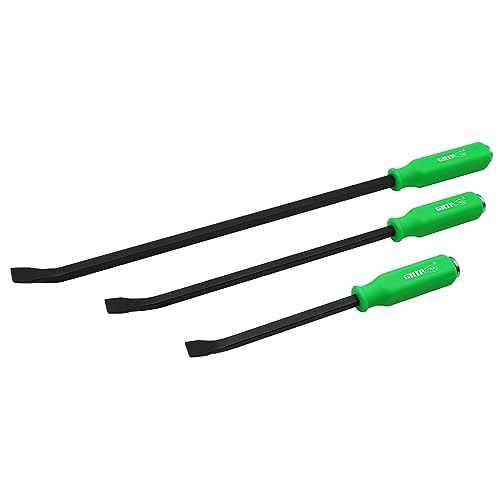 Grip 3 pc Striking Cap Heavy Duty Pry Bar Set - 12", 18", 24" - Positioning, Aligning, Prying - Mechanic's Handles - Steel Capped - Angled Ends