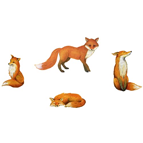 PLIGREAT 4 Pcs Lifelike Red Foxes Wall Stickers, Removable Vinyl Peel and Stick Wall Decals for Nursery Bedroom Playroom Living Room Home Indoor DIY Wall Art Decor TV Background Wall Decoration