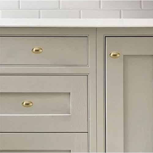 khtumeware 30 Pack 1-3/8 inch(35mm Brushed Brass Cabinet Knobs Dresser Knobs Satin Brass Oval Drawer Knobs Kitchen Cabinet Hardware Zinc Knobs for Dresser Drawers