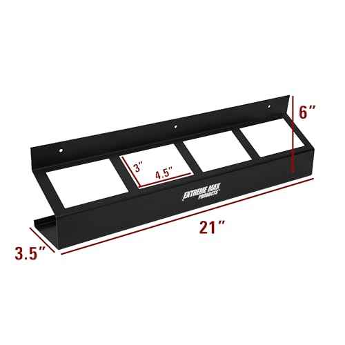 Extreme Max 5001.6484 Wall-Mount Aluminum 4-Quart Oil Jug Rack Holder for Race Trailer, Garage, Shop, Enclosed Trailer, Toy Hauler - Black