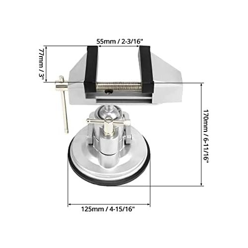 QWORK Portable Vacuum Base Vise with Multi-Angle Rotation - 3.15" Jaw Width Pivots Vise Portable Vacuum Base Vise, for Various Smooth Work Surfaces