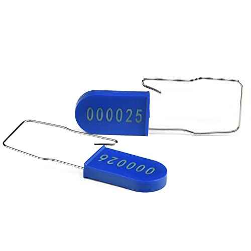 100PCS Plastic Padlock Security Seals Metal Wire Padlocks Electric Meter Lockout Tags Disposable Anti-Tamper Lock Numbered Anti Tamper Tags Blue