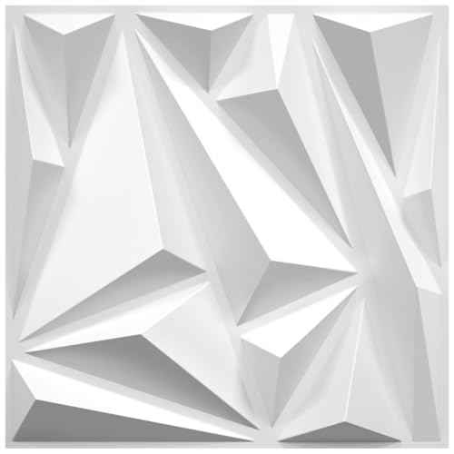 STICKGOO 50 Pack 3D Wall Panels for Interior Wall Decor, Modern Diamond Wall Panels, 12''x12'' White Accent Wall Covering Panels for Gaming Room Bedroom TV Background
