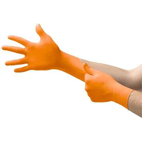 Ansell Microflex 93-256 Mega Texture Grip Extra Durable Nitrile Disposable Gloves, 6.3 mil - XL (9.5-10.0), Orange (Box of 100)