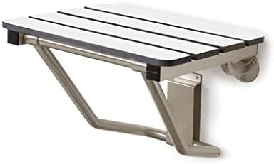 28" x 15" Phenolic White 3” Slats Folding Wall Mount Shower Seat Bench, ADA Compliant