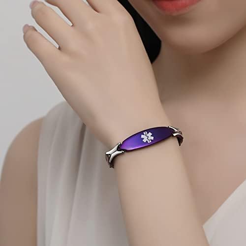 LinnaLove 7 1/2 inch Medical Alert Bracelets for women Stainless Steel Fashion Medical Bracelets Personalized Engraving
