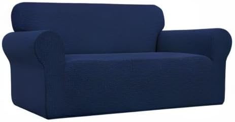 Easy-Going Stretch Oversized Loveseat Slipcover 1-Piece Sofa Cover Furniture Protector Couch Soft with Elastic Bottom for Kids Polyester Spandex Jacquard Fabric Small Checks Navy