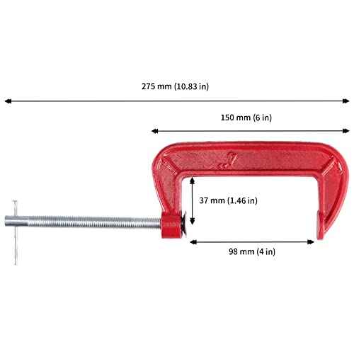 JAPCHET 8 Packs 4 Inches Red C Clamp, Malleable Iron C-clamp, Heavy-Duty C-Clamp for Metalworking, Woodworking, 4-Inch Max Jaw Opening, 2-Inch Throat Depth
