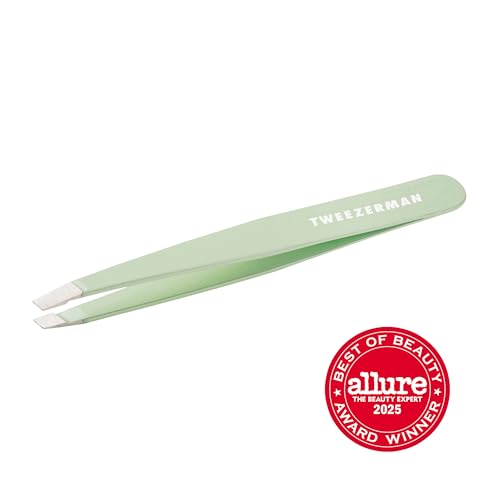 Tweezerman Stainless Steel Slant Tweezer - Eyebrow Tweezers for Women and Men (Pistachio)