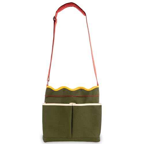 ban.do Garden Tool Bag, Cotton Canvas Outdoor Bag with EVA Lining and Scalloped Edges, Colorblock