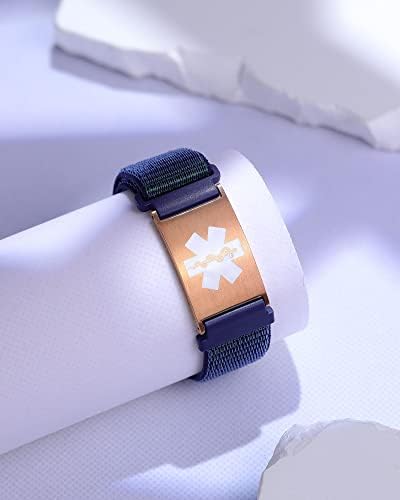 Personalized Sport Medical Alert Bracelets for Women Men - Custom Medical ID Bracelets with Free Engraving - Hook and Loop/Elastic/Stainless Steel/Silicone Watch Wristband Emergency Bracelet