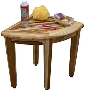 EcoDecors SnazzyCorner Waterproof Teak Wood Shower Bench Stool Seat Chair For Inside Shower Provides Safety, Storage, and Organization For Bathroom Accessories