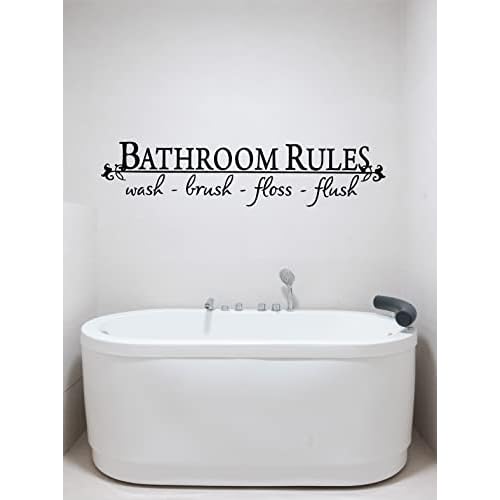 Black 5.5" x 22" Bathroom Rules Wash Brush Floss Flush Quote Saying Wall Sticker Home Decal Decor for Bathroom
