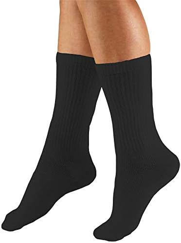 Truform Compression Socks, 15-20 mmHg, Men's Crew Length Mid-Calf Cushion Foot Socks, Black, Large