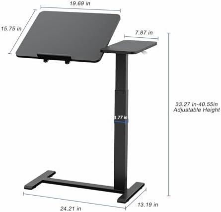 Ywin Medical Adjustable Tilt Overbed Bedside Table with Wheels, Swivel Portable Tray Table(27.6" W x 15.8" D), Small Standing Desk for Bedroom, Hospital, Couch, Office Use,Black