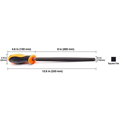 FINDER Bastard Cut Mill Square, 8 Inch Square File with High Carbon Hardened Steel, Ergonomic Grip, Plastic Handle, Hand File for Filing or Trimming Material Ideal for Wood, Metal, Plastic