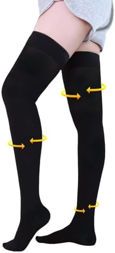 Medical Compression Stockings for Women and Men, 20-30 mmHg Thigh High Compression Socks Women Closed Toe Graduated Compression Socks for Varicose Veins, Edema, DVT, Dot-Top(Black,4XL)