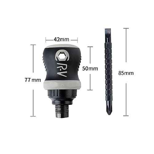 Buspoll Ratcheting Stubby Screwdriver - Adjustable Length, Reversible Dual End, Magnetic Tip - Compact, Portable, Pocket Size.