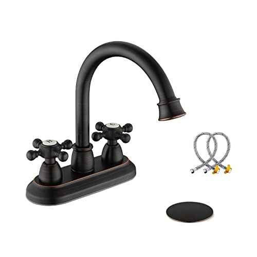 Oil-Rubbed-Bronze Bathroom Sink Faucet, Bronze 4" Centerset Vanity Faucet with Cross Handles