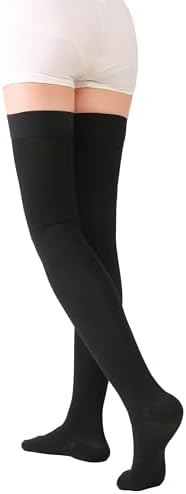 TOFLY® Thigh High Compression Socks for Women & Men, Closed Toe 15-20mmHg Graduated Medical Compression Stockings with Silicone Band, Opaque Support Stockings for Varicose Veins, Edema, DVT,Black L