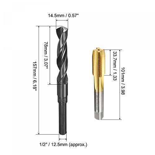 uxcell Metric Tap M16 x 1.5mm Pitch H2 Right Hand Thread, 14.5mm Drill Bit HSS 9341 Black Oxide with 1/2 Inch Straight Reduced Shank