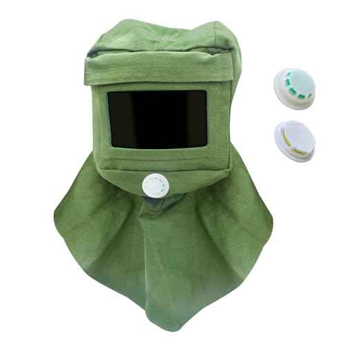Sand Blasting Hood Cap, Shawl Cap Sandblaster Mask Anti Wind/Sandblaster Tools with Mask Breathing Valve, Dust Protective Face Mask Neck Protector, Green