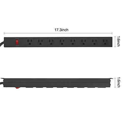 2Pack Metal 8 Outlet Mountable Power Strip, Wall Mount Outlet Heavy Duty, Wide Spaced Commercial Shop Power Strip with Switch, 15 FT SJT 14AWG Power Cord.