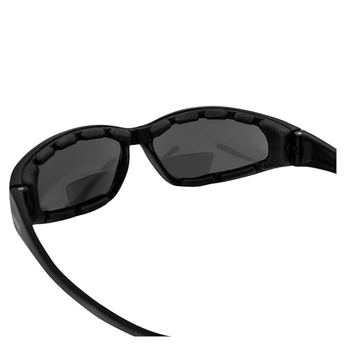 Global Vision Hercules Bifocal Motorcycle Safety Glasses Sunglasses 2 Pairs Padded Black Frames Smoke & Yellow Lenses +2.5 Magnification Z87.1