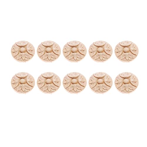 MUXSAM 10Pcs Wood Appliques Carved Onlays, Round Wooden Carving Decals Accent Pieces for Craftsman Designed & Bulit Furniture, Decor for Wall Door Cabinet Dresser Cupboard Bed Fireplace, 4cm/1.57"