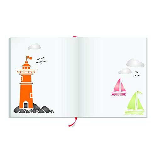 Lighthouse Stencil, 4.5 x 4.5 inch - Sea Ocean Nautical Sailboat Clouds