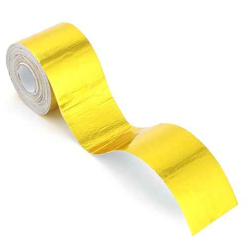 QWORK 2 Rolls Heat Shield Tape, Gold, 2 Inch x 32.8 ft, Self-Adhesive, High Temp Resistant Aluminum Foil Barrier, Up to 500¡É, for Automotive, Home, Computer Repair