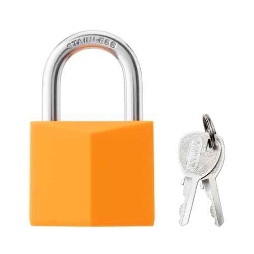 8-Pack Keyed Alike Locks, Orange Covered Brass Keyed Padlock with Stainless Steel Shackle, 1-9/16 Inch Lock Body, Rustproof Locks for Luggage Gate Fence Hasp Cabinet Toolbox Gym School Locker