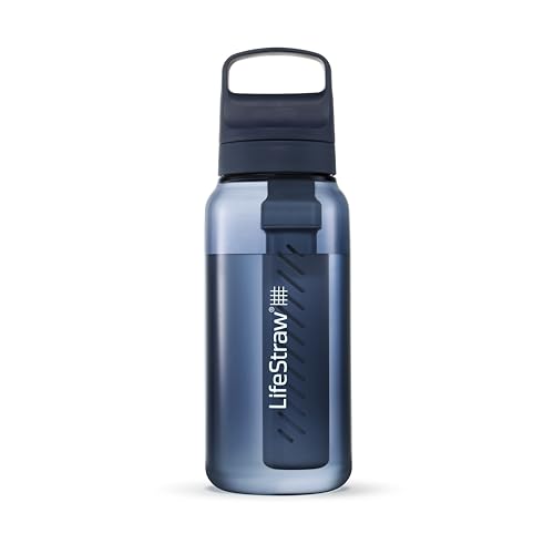 LifeStraw Go Series ? BPA-Free Water Filter Bottle for Travel and Everyday use removes Bacteria, parasites and microplastics, Improves Taste, 1L 2-Pack; Icelandic Blue and Aegean Sea