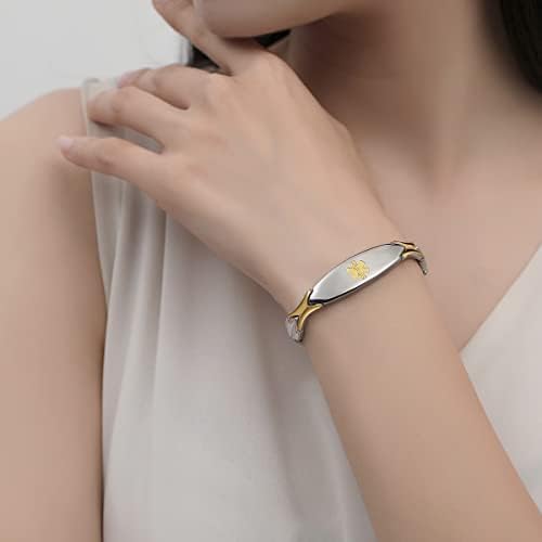 LinnaLove 7 1/2 inch Medical Alert Bracelets for women Stainless Steel Fashion Medical Bracelets Personalized Engraving