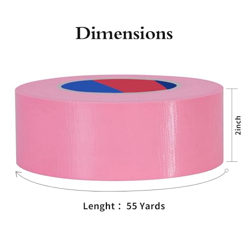 Duct Tape 55 Yards x 2 Inch Heavy Duty, No Residue, Tear by Hand & Waterproof Pink Duct Tape,Great for Packaging, Home Use, DIY, Projects and Repairs