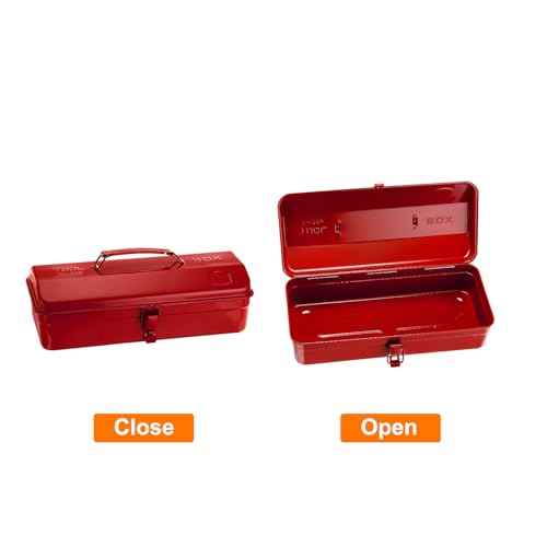 HARFINGTON Tool Box 14.2" Portable Steel Tool Box Hip Roof Style with Metal Latch Closure Tool Chest for Household Workshop Car, Red