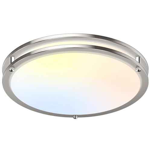 18IN 50W LED Flush Mount Ceiling Light, 5600lm Bright Dimmable LED Ceiling Light Fixture, 2700K-6500K Adjusted, Modern Kitchen Light Fixture Ceiling for Living Room Bedroom, Brushed Nickle, 1-Pack