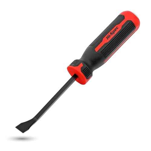 Hi-Spec 1pc Short Small Steel Pry Bar. Ergonomic Non-Slip Handles with Heavy Duty Striking Cap for Wood, Tiles, Trim and Molding. 8" (0.6ft) / 0.2m Total Length.