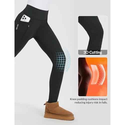 baleaf Thick Leggings for Women Water Resistant Snow Pants Fleece Lined Leggings Winter Ski Hiking Pants with Zip Pockets