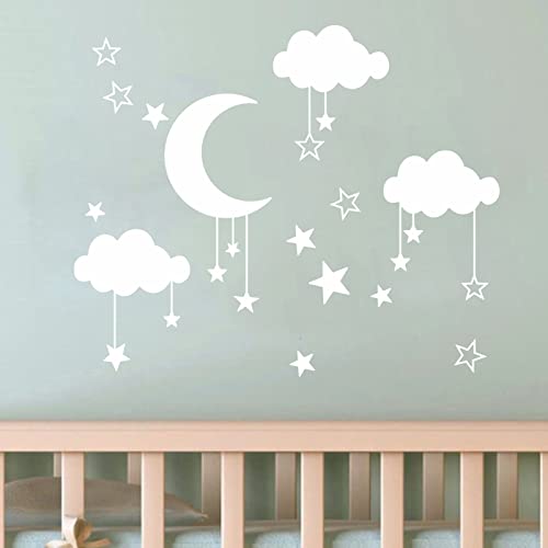 Big Cloud Wall Decals, Star Wall Stickers, Art DIY Good Night Nursery Decor, Removable Clouds Moon Stars Wall Stickers for Kids Nursery Bedroom
