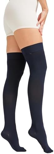 MGANG Medical 15-20 mmHg Compression Stockings for Women & Men, Pair, Thigh High Graduated Compression Socks, Closed Toe, Opaque, Support for Varicose Veins, Edema, DVT, Swelling, Flight, Navy Blue S
