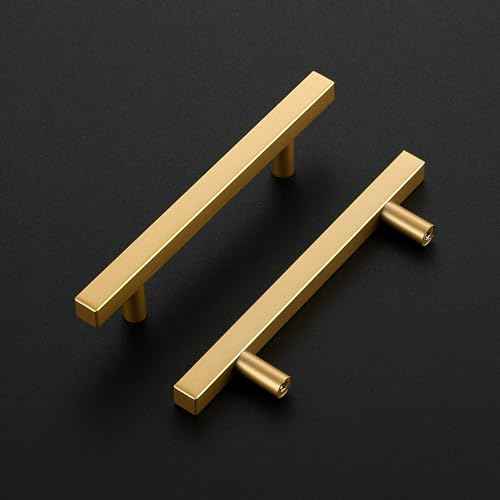Ravinte 30 Pack Brass 3-3/4 Inch Hole Center Champagne Gold Handles Square Cabinet Hardware Stainless Steel Pulls for Kitchen Cupboard Drawers 6 Inch Overall Length
