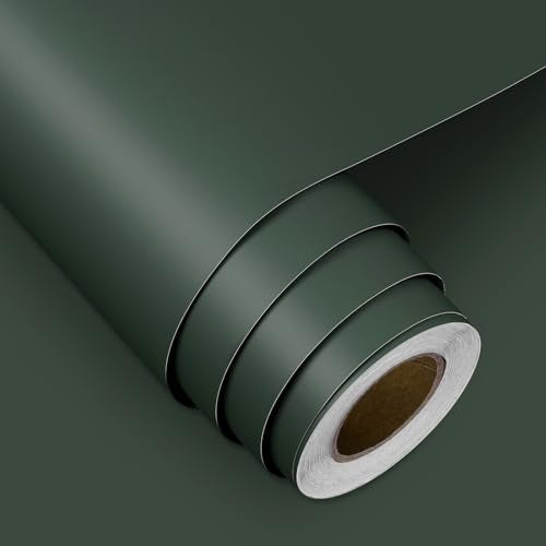 FunStick Dark Green Wallpaper Peel and Stick Green Contact Paper for Cabinets Drawers Countertops Kitchen Cabinet Contact Paper Waterproof Vinyl Wrap Removable Wallpaper for Bedroom Walls 15.8"x78.8"