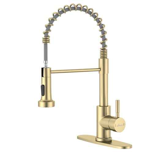 APPASO Gold Kitchen Faucet with Pull Down Sprayer, Brushed Gold Kitchen Sink Faucets 18 Inches Commercial Single Handle High Arc Faucet for Sink, Stainless Steel Kitchen Faucet for Sink 1 or 3 Holes